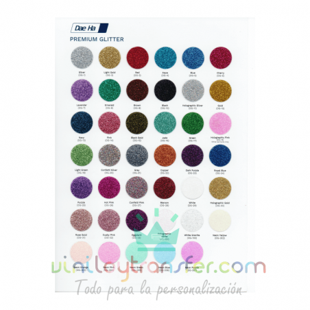 Carta de colores para Vinilo textil Daeha Premium Glitter Purpurina