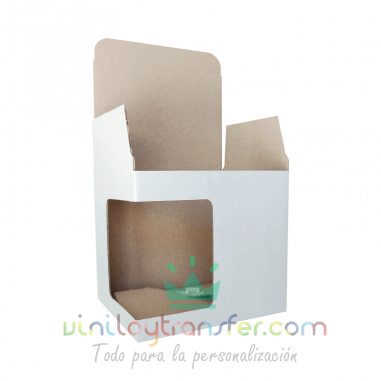 Caja de cartón blanca con ventana para tazas
